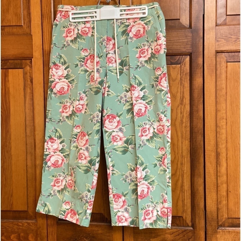 Lauren Ralph Lauren Mint Green Floral Cropped Pants - Picture 1 of 13
